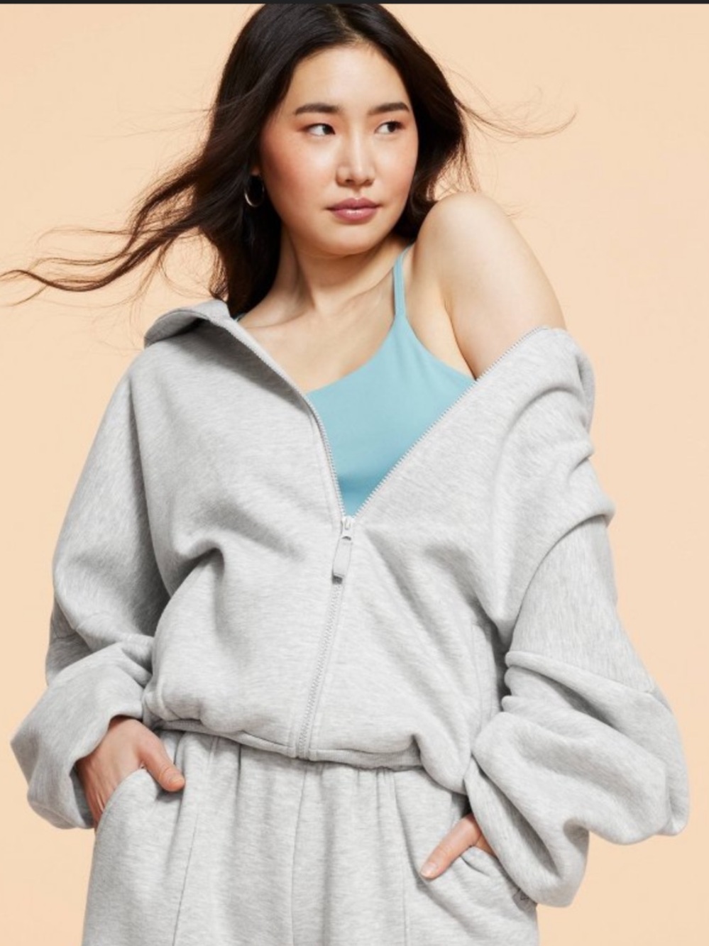 Blogilates Women's Marshmallow Full Zip Hooded Sweatshirt - Heathered Gray